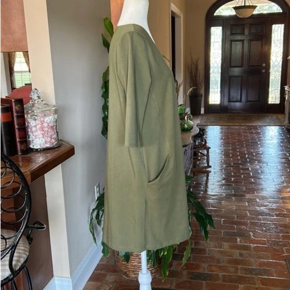 EILEEN FISHER Green Organic cotton Pocketed 3/4 Sleeve V Neck Shift Dress szPM - Picture 7 of 14
